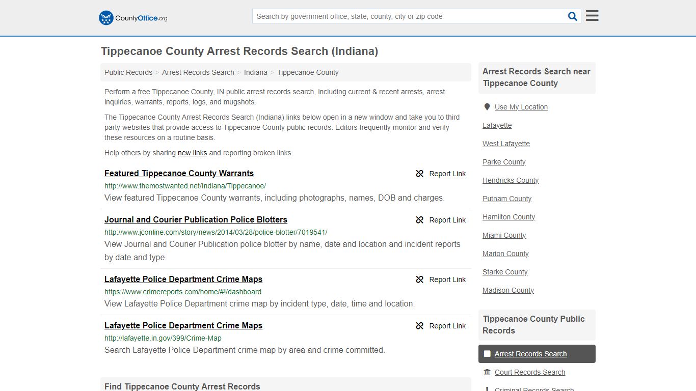 Tippecanoe County Arrest Records Search (Indiana) - County Office